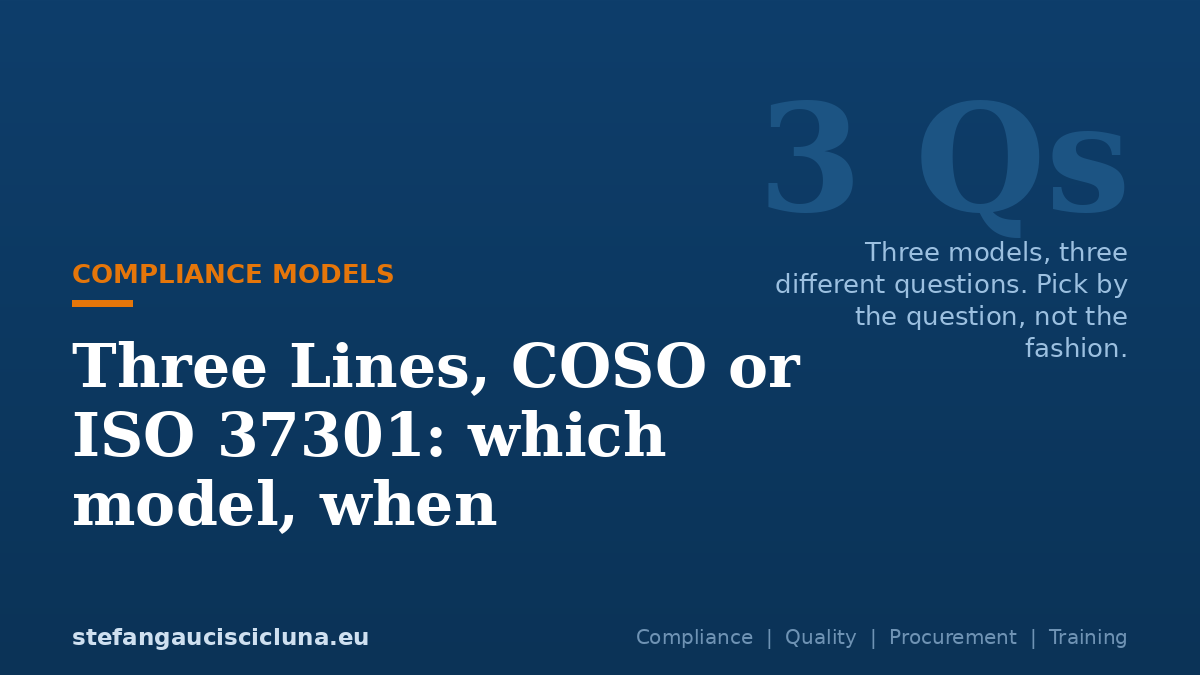 Three Lines, COSO or ISO 37301: which model, when