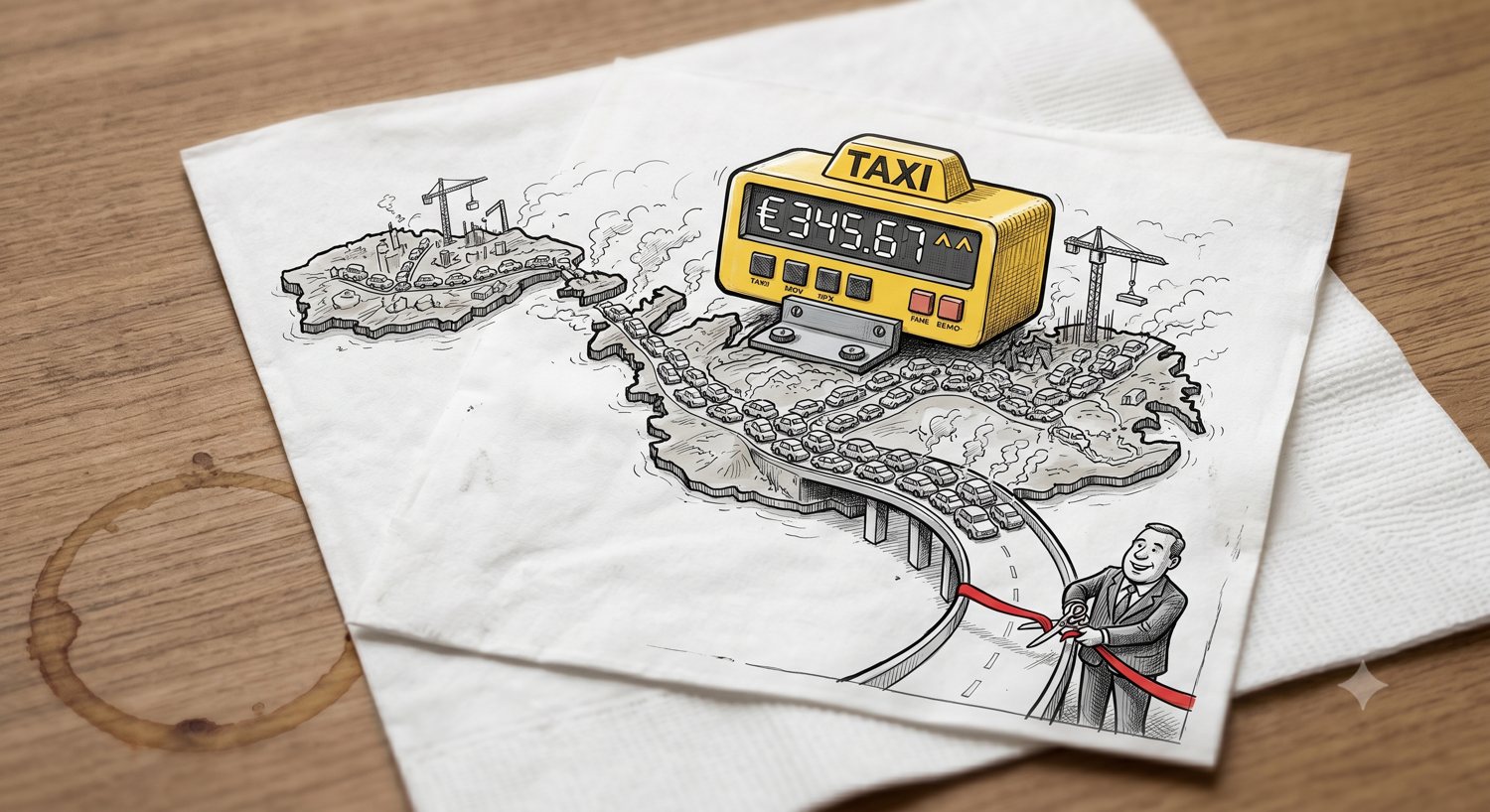 A taxi meter ticking over a crowded island of Malta