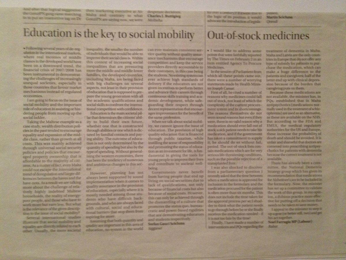 Newspaper cutting: Education is the key to social mobility