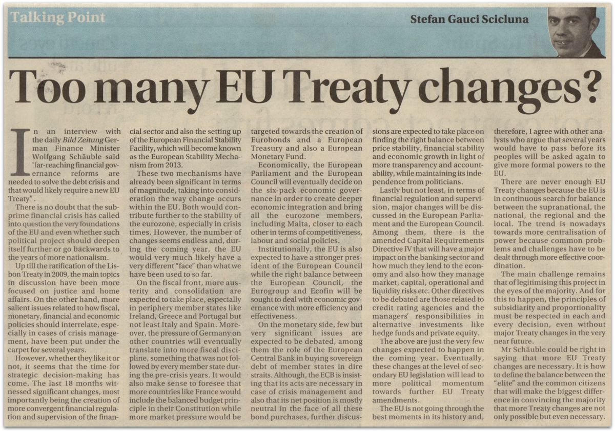 Newspaper cutting: Too many EU treaty changes?