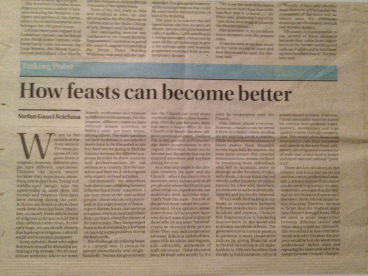 Newspaper cutting: How feasts can become better
