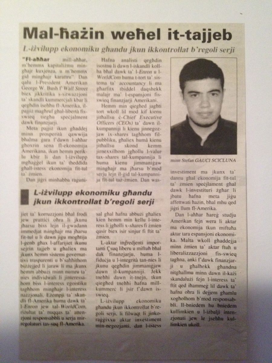 Newspaper cutting: Mal-ħażin weħel it-tajjeb
