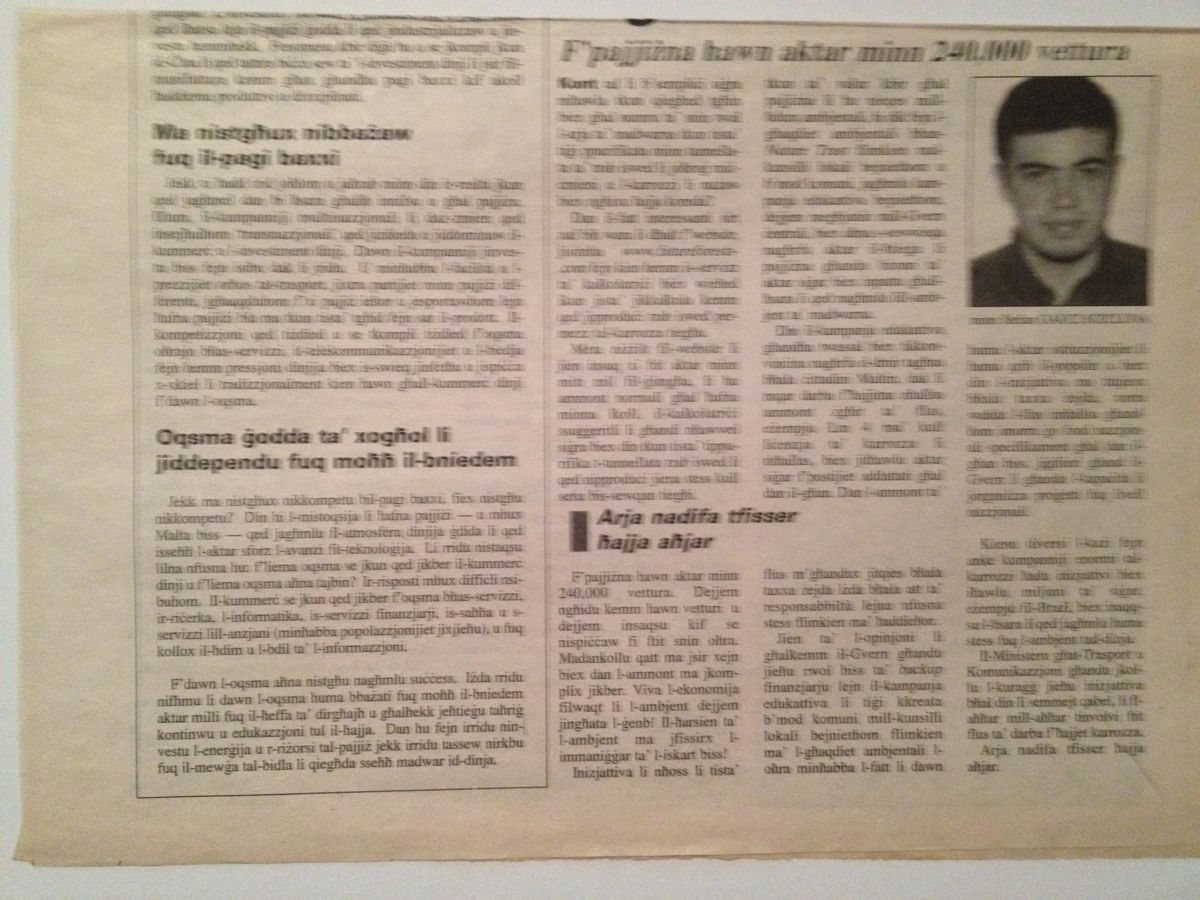 Newspaper cutting: Pjanta għal kull karozza