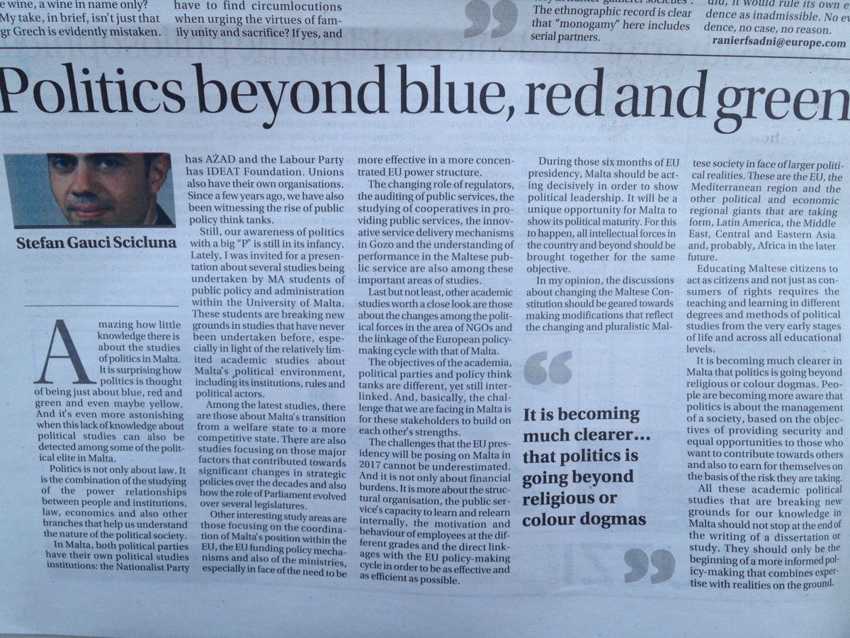 Newspaper cutting: Politics beyond blue, red and green