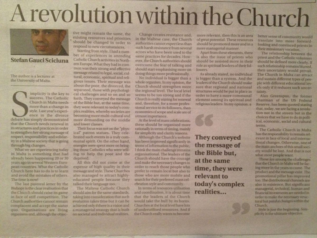 Newspaper cutting: A revolution within the Church