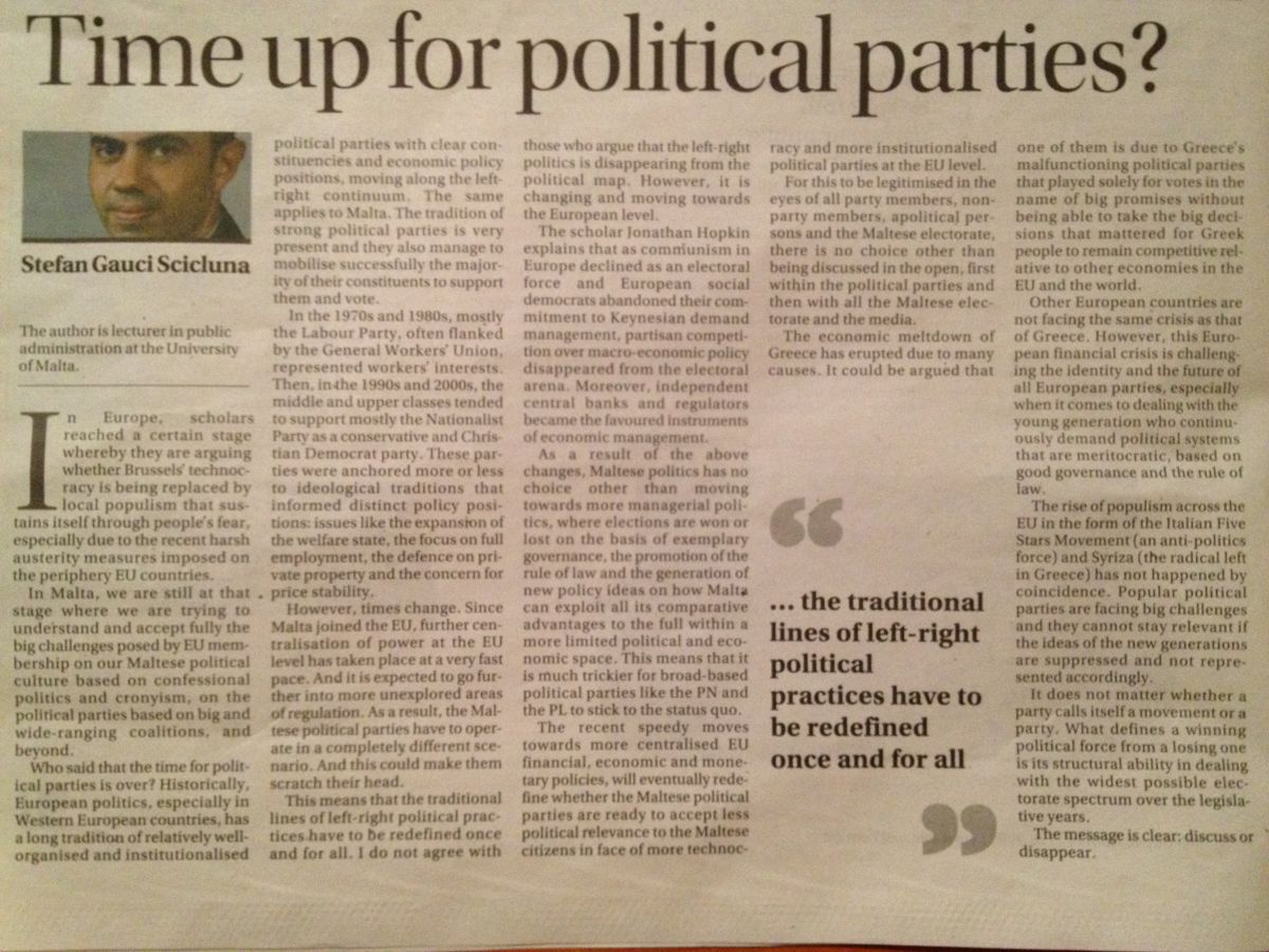 Newspaper cutting: Time up for political parties?