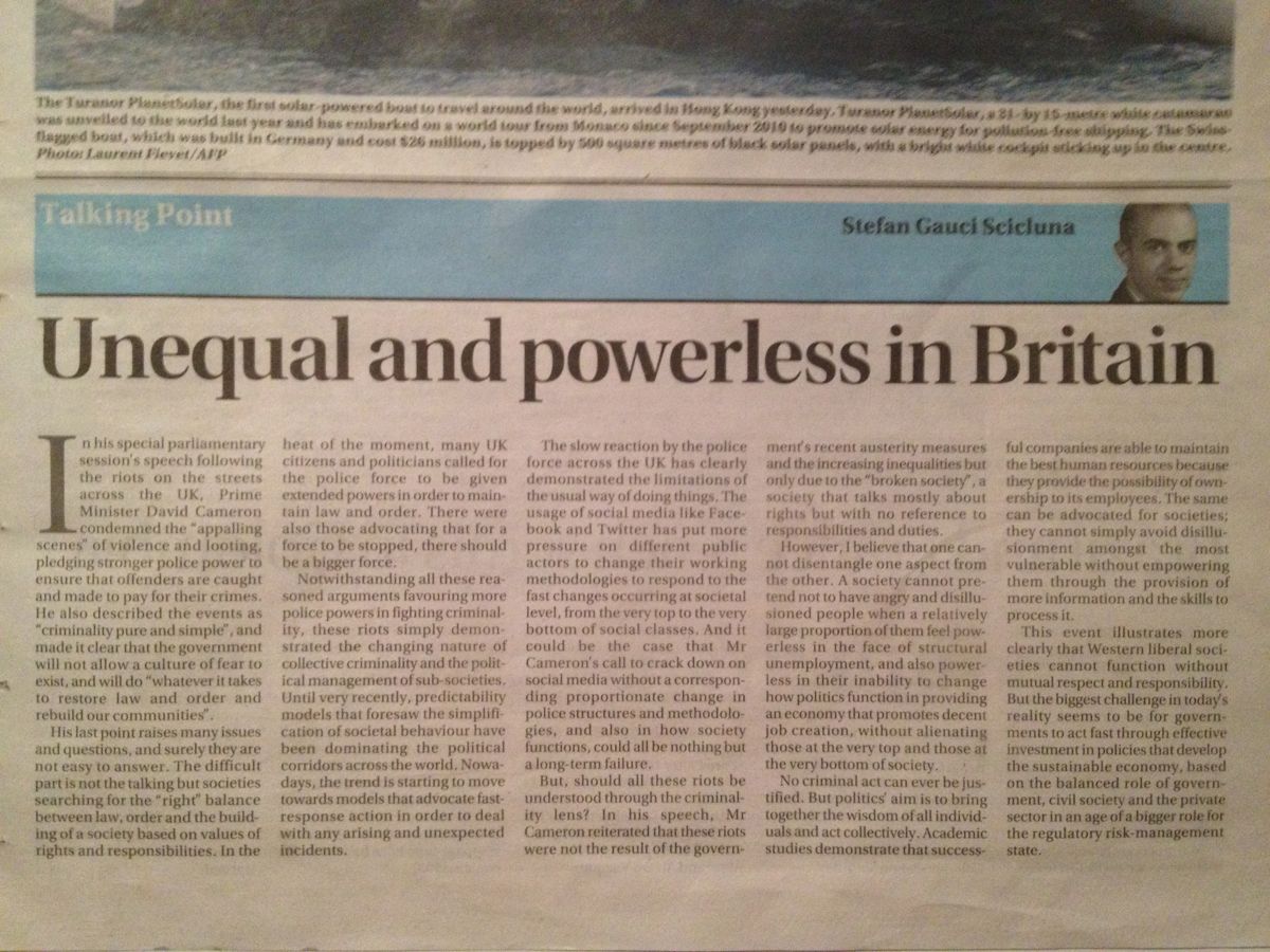 Newspaper cutting: Unequal and powerless in Britain